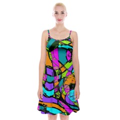 Abstract Art Squiggly Loops Multicolored Spaghetti Strap Velvet Dress by EDDArt