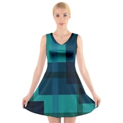 Boxes Abstractly V-neck Sleeveless Skater Dress by Amaryn4rt