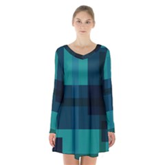 Boxes Abstractly Long Sleeve Velvet V-neck Dress by Amaryn4rt