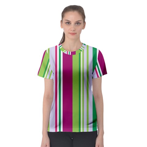 Beautiful Multi Colored Bright Stripes Pattern Wallpaper Background Women s Sport Mesh Tee by Amaryn4rt