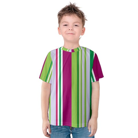 Beautiful Multi Colored Bright Stripes Pattern Wallpaper Background Kids  Cotton Tee by Amaryn4rt