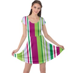 Beautiful Multi Colored Bright Stripes Pattern Wallpaper Background Cap Sleeve Dresses by Amaryn4rt