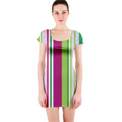 Beautiful Multi Colored Bright Stripes Pattern Wallpaper Background Short Sleeve Bodycon Dress by Amaryn4rt