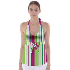 Beautiful Multi Colored Bright Stripes Pattern Wallpaper Background Babydoll Tankini Top by Amaryn4rt