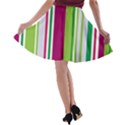 Beautiful Multi Colored Bright Stripes Pattern Wallpaper Background A-line Skater Skirt View2