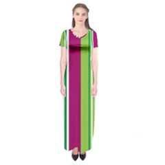 Beautiful Multi Colored Bright Stripes Pattern Wallpaper Background Short Sleeve Maxi Dress by Amaryn4rt