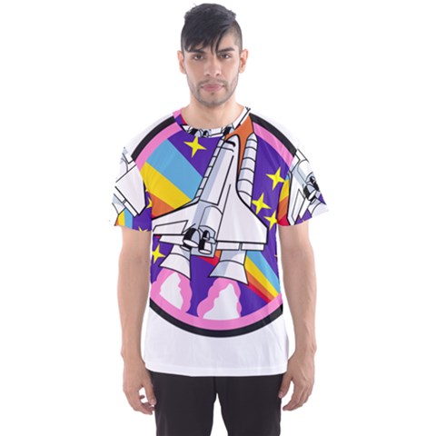 Badge Patch Pink Rainbow Rocket Men s Sport Mesh Tee by Amaryn4rt