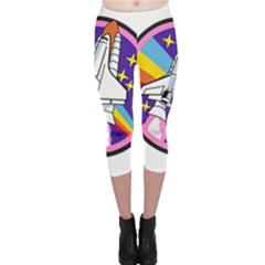 Badge Patch Pink Rainbow Rocket Capri Leggings  by Amaryn4rt