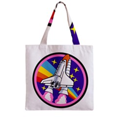 Badge Patch Pink Rainbow Rocket Zipper Grocery Tote Bag by Amaryn4rt