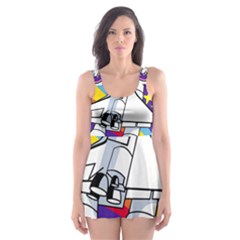 Badge Patch Pink Rainbow Rocket Skater Dress Swimsuit by Amaryn4rt