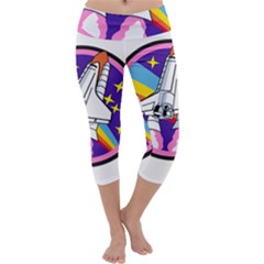 Badge Patch Pink Rainbow Rocket Capri Yoga Leggings by Amaryn4rt