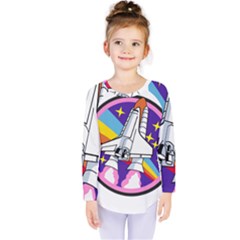 Badge Patch Pink Rainbow Rocket Kids  Long Sleeve Tee