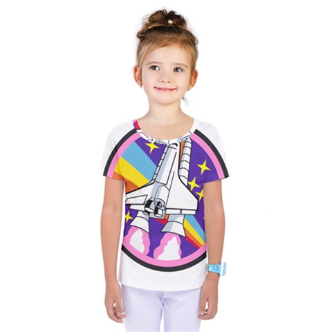 Badge Patch Pink Rainbow Rocket Kids  One Piece Tee by Amaryn4rt