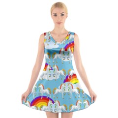 Rainbow Pony  V-neck Sleeveless Skater Dress by Valentinaart