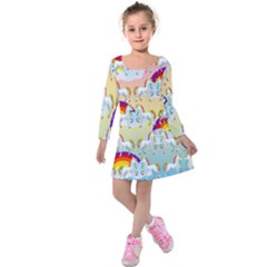 Rainbow Pony  Kids  Long Sleeve Velvet Dress by Valentinaart