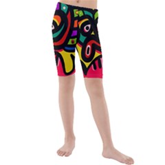 A Seamless Crazy Face Doodle Pattern Kids  Mid Length Swim Shorts by Amaryn4rt