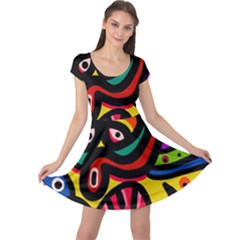 A Seamless Crazy Face Doodle Pattern Cap Sleeve Dresses by Amaryn4rt