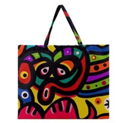 A Seamless Crazy Face Doodle Pattern Zipper Large Tote Bag by Amaryn4rt