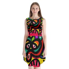 A Seamless Crazy Face Doodle Pattern Sleeveless Chiffon Dress   by Amaryn4rt