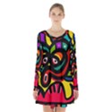 A Seamless Crazy Face Doodle Pattern Long Sleeve Velvet V-neck Dress View1