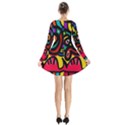 A Seamless Crazy Face Doodle Pattern Long Sleeve Velvet V-neck Dress View2