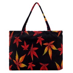 Colorful Autumn Leaves On Black Background Medium Zipper Tote Bag