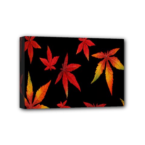 Colorful Autumn Leaves On Black Background Mini Canvas 6  X 4  by Amaryn4rt