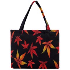 Colorful Autumn Leaves On Black Background Mini Tote Bag by Amaryn4rt