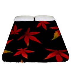 Colorful Autumn Leaves On Black Background Fitted Sheet (king Size) by Amaryn4rt