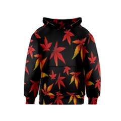 Colorful Autumn Leaves On Black Background Kids  Pullover Hoodie