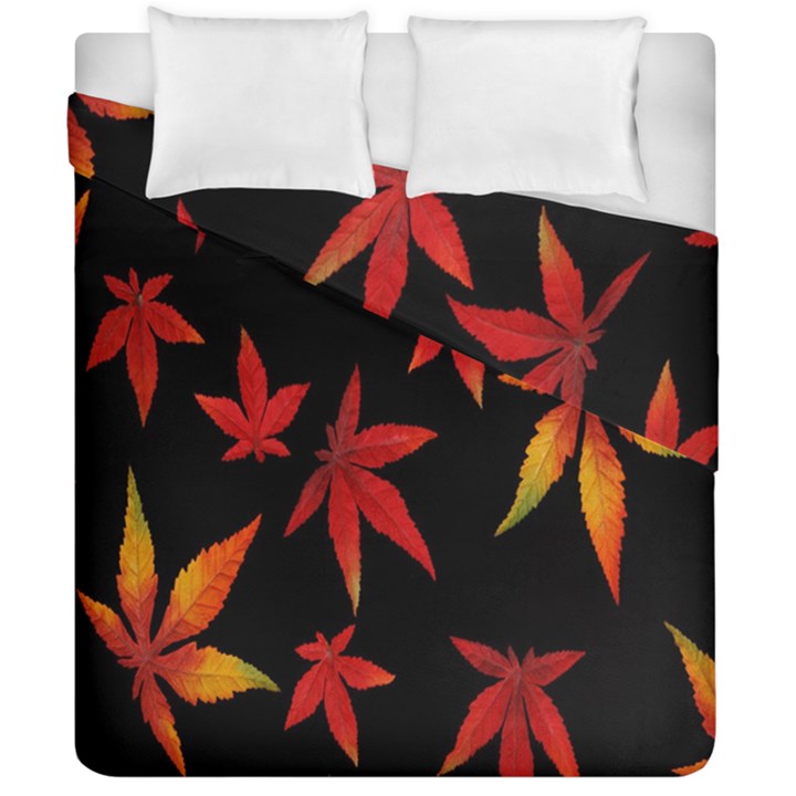 Colorful Autumn Leaves On Black Background Duvet Cover Double Side (California King Size)