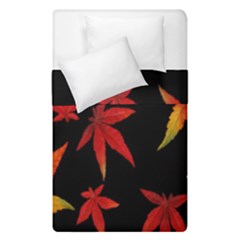 Colorful Autumn Leaves On Black Background Duvet Cover Double Side (single Size) by Amaryn4rt