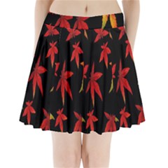 Colorful Autumn Leaves On Black Background Pleated Mini Skirt by Amaryn4rt