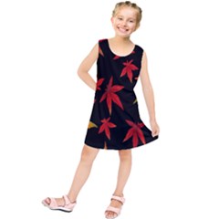 Colorful Autumn Leaves On Black Background Kids  Tunic Dress by Amaryn4rt