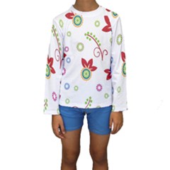 Colorful Floral Wallpaper Background Pattern Kids  Long Sleeve Swimwear by Amaryn4rt