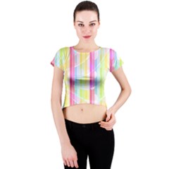 Colorful Abstract Stripes Circles And Waves Wallpaper Background Crew Neck Crop Top by Amaryn4rt