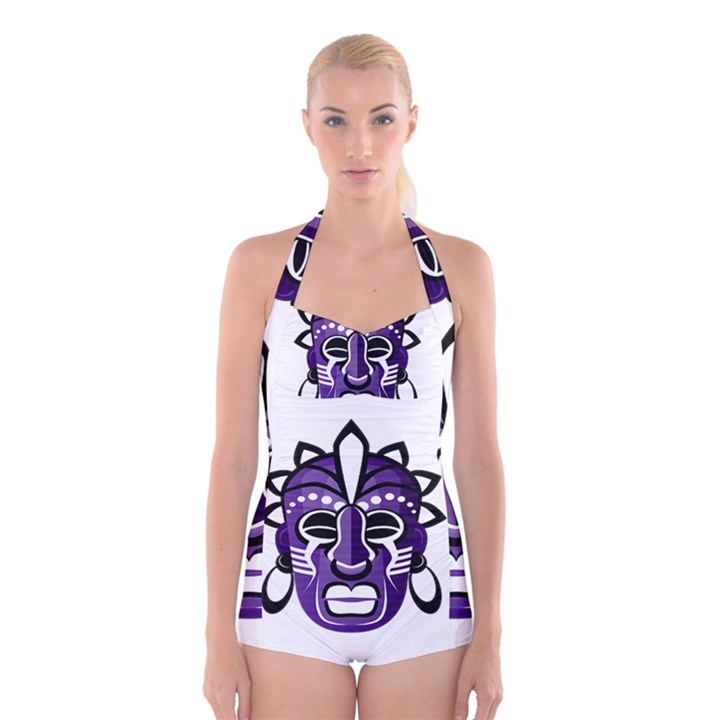 Mask Boyleg Halter Swimsuit 