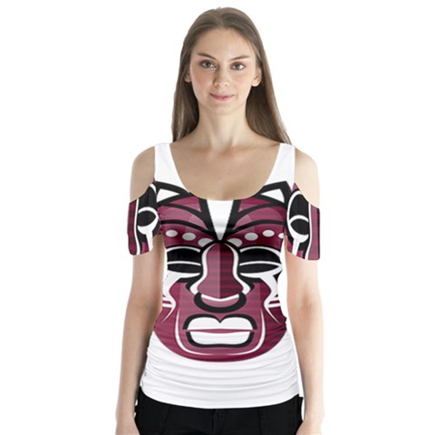 Mask Butterfly Sleeve Cutout Tee  by Valentinaart