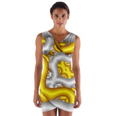 Fractal Background With Golden And Silver Pipes Wrap Front Bodycon Dress