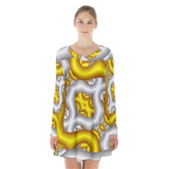 Fractal Background With Golden And Silver Pipes Long Sleeve Velvet V-neck Dress by Amaryn4rt