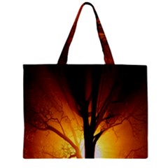 Rays Of Light Tree In Fog At Night Zipper Mini Tote Bag by Amaryn4rt