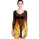 Rays Of Light Tree In Fog At Night Long Sleeve Velvet Bodycon Dress View1