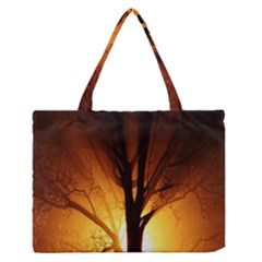 Rays Of Light Tree In Fog At Night Medium Zipper Tote Bag by Amaryn4rt