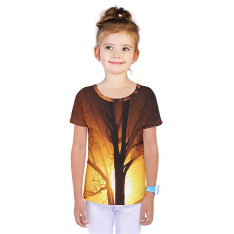 Rays Of Light Tree In Fog At Night Kids  One Piece Tee by Amaryn4rt