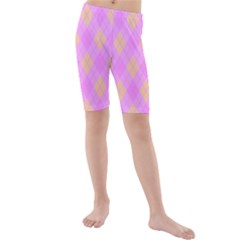 Plaid pattern Kids  Mid Length Swim Shorts