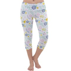 Vintage Spring Flower Pattern  Capri Yoga Leggings