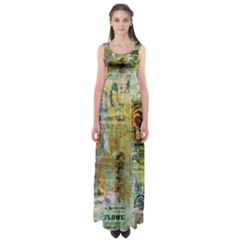 Old Newspaper And Gold Acryl Painting Collage Empire Waist Maxi Dress by EDDArt