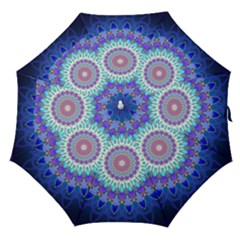 Power Flower Mandala   Blue Cyan Violet Straight Umbrellas by EDDArt