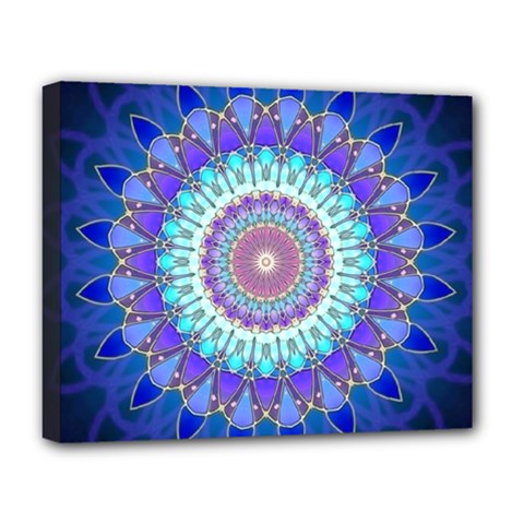 Power Flower Mandala   Blue Cyan Violet Deluxe Canvas 20  X 16   by EDDArt