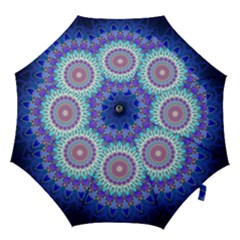 Power Flower Mandala   Blue Cyan Violet Hook Handle Umbrellas (large) by EDDArt